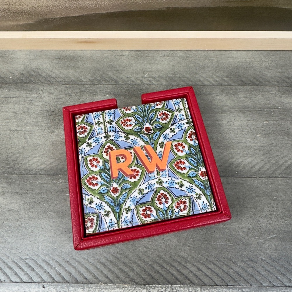 Mark & Graham X Pencil & Paper Co. Coasters Set/4 Red Floral Multi Monogrammed